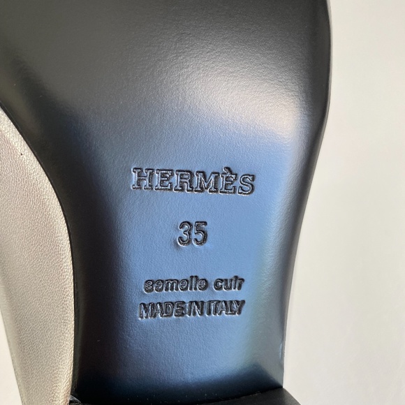 HERMES H CATENA SILVER LEATHER MULES FLIP FLOPS SHOES FLAT SLIDES 35 - Picture 12 of 15